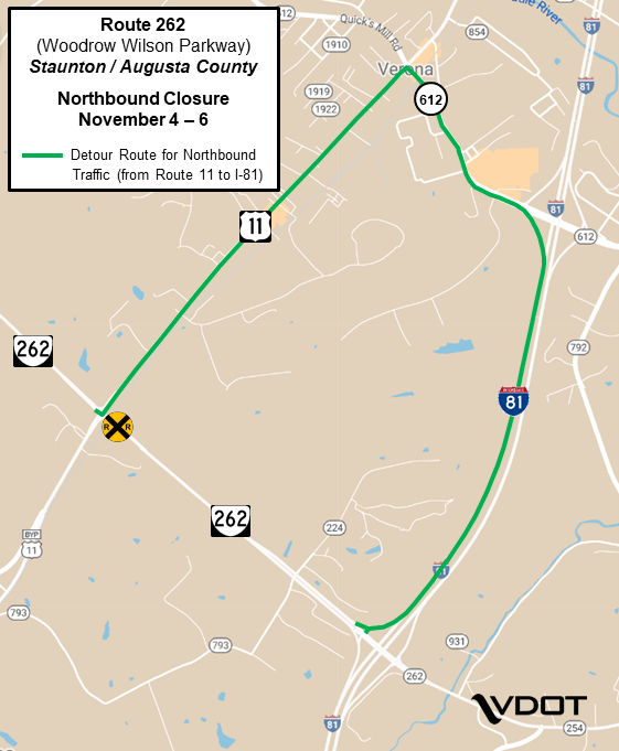 Northbound Route 262 Detour Route